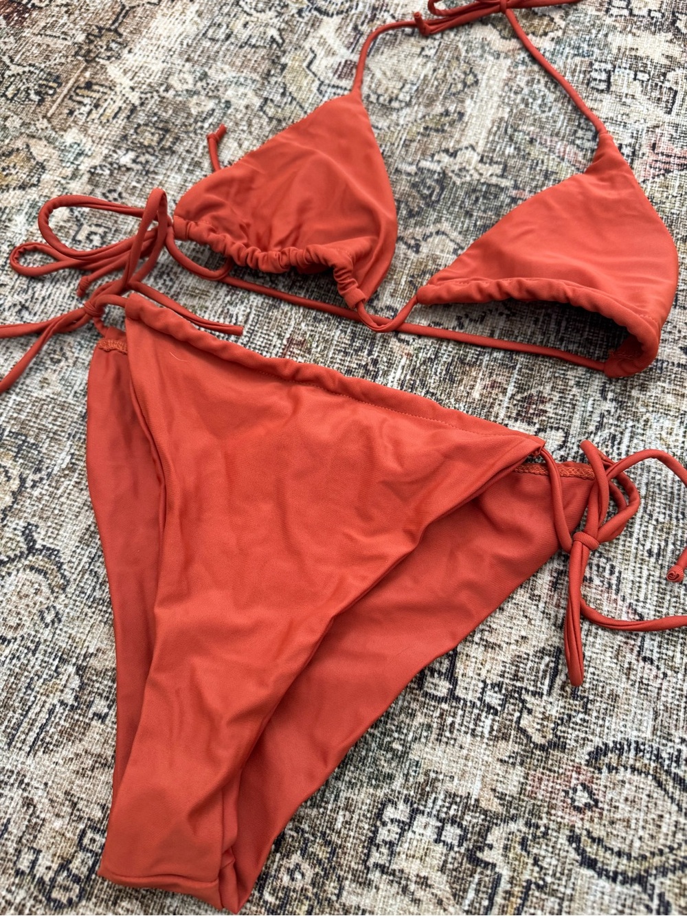 Amazon Orange Tie-Side Triangle Bikini Set